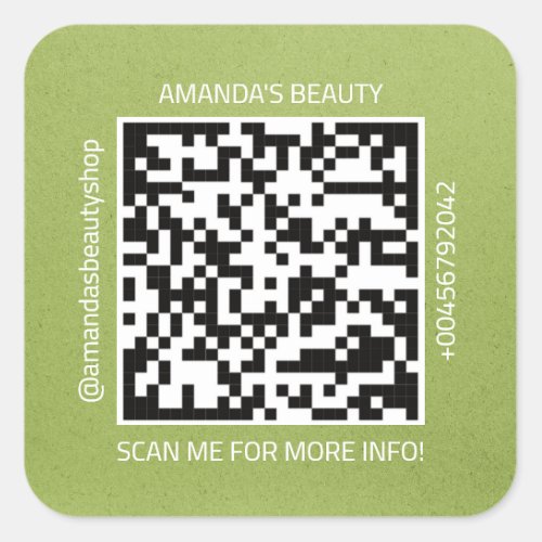 QR Code Promotional Name Contact Web Natural Green Square Sticker