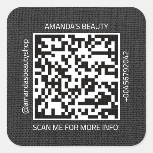 QR Code Promotional Name Contact Web Natural Linen Square Sticker