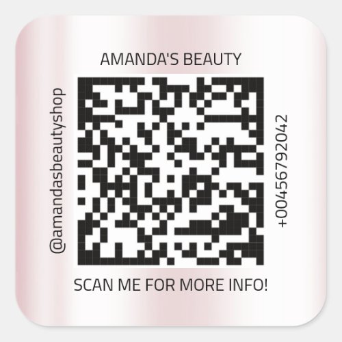 QR Code Promotional Name Contact Web Natural Pink Square Sticker