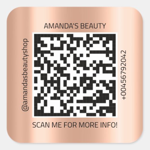 QR Code Promotional Name Contact Web Natural Rose Square Sticker