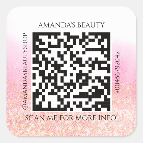 QR Code Promotional Name Contact Web PIn Glitter Square Sticker