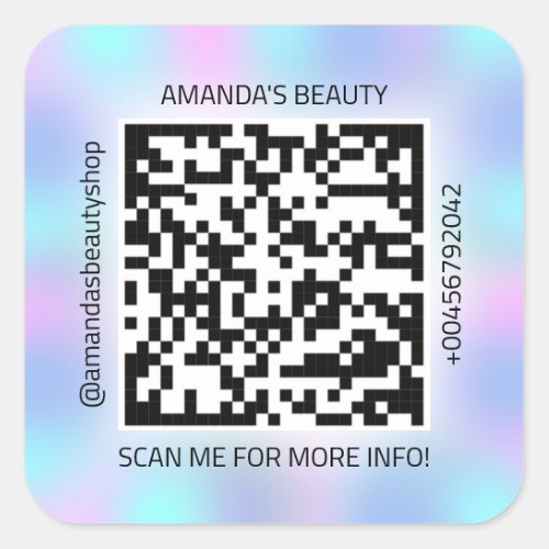 QR Code Promotional Name Contact Web Pink Blue Square Sticker