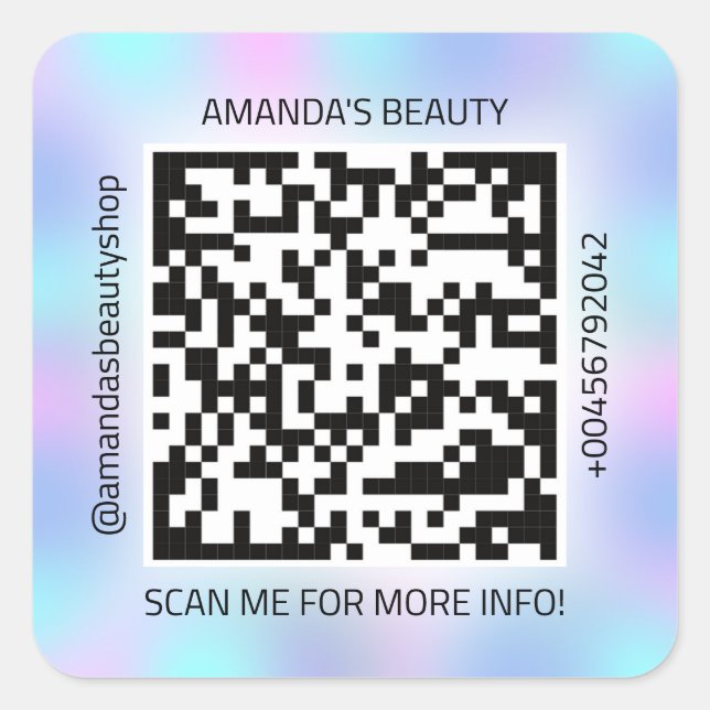 QR Code Promotional Name Contact Web Pink Blue Square Sticker (Front)