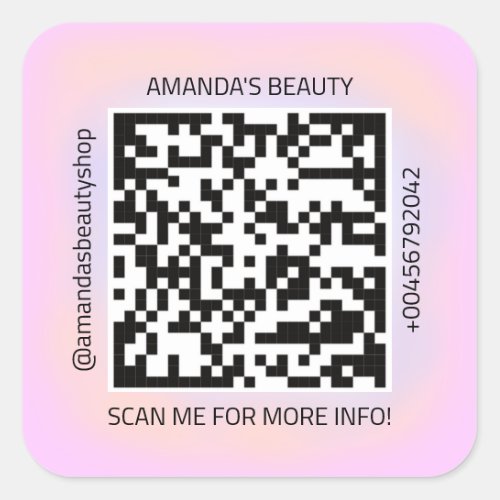QR Code Promotional Name Contact Web Purple Pink Square Sticker
