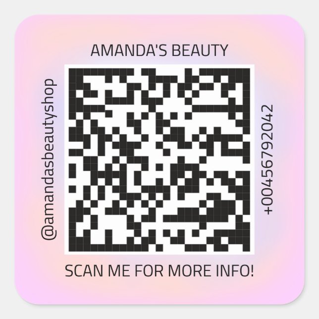 QR Code Promotional Name Contact Web Purple Pink Square Sticker (Front)