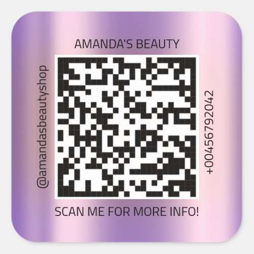 QR Code Promotional Name Contact Web Purple Square Sticker