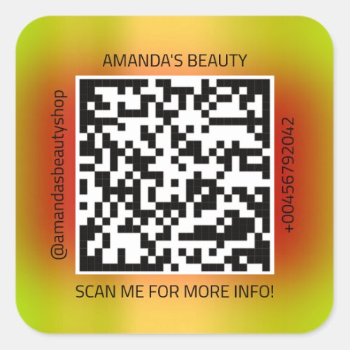 QR Code Promotional Name Contact Web Red Yellow Square Sticker