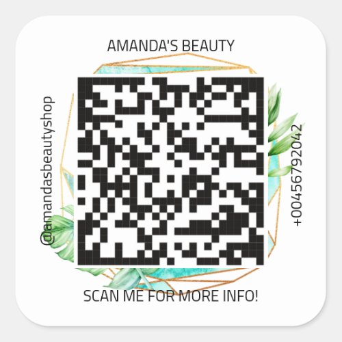 QR Code Promotional Name Contact Web Tropical Gold Square Sticker