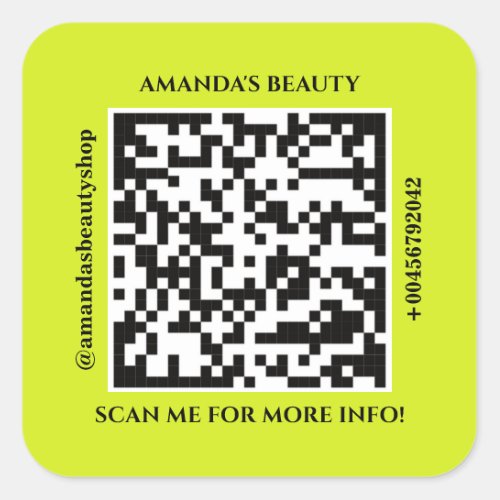 QR Code Promotional Name Web Green Square Sticker