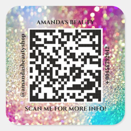 QR Code Promotional Name Web Holograph Glitter Square Sticker