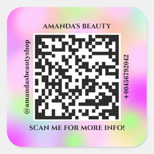 QR Code Promotional Name Web Holograph Pink Square Sticker