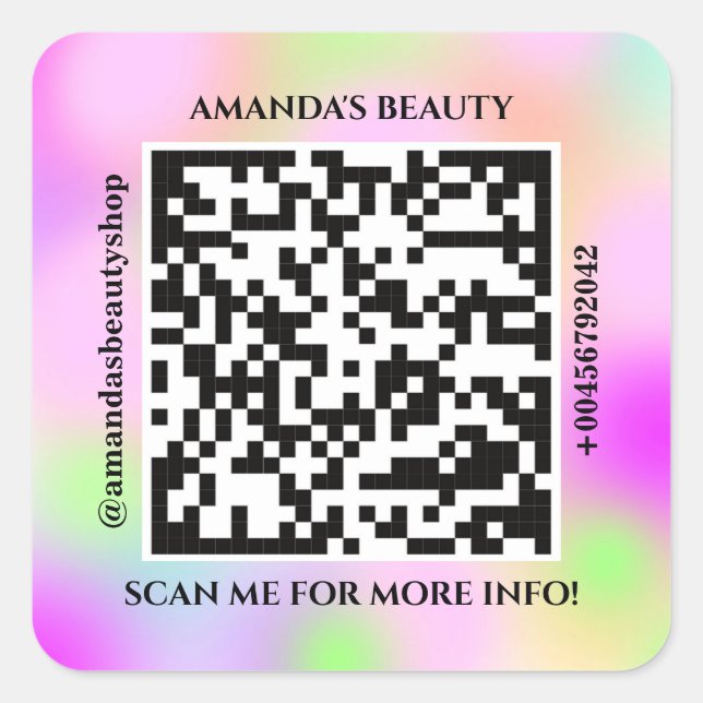 QR Code Promotional Name Web Holograph Pink Square Sticker (Front)