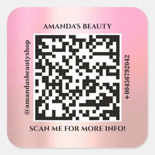 QR Code Promotional Name Web Pink Rose Square Sticker