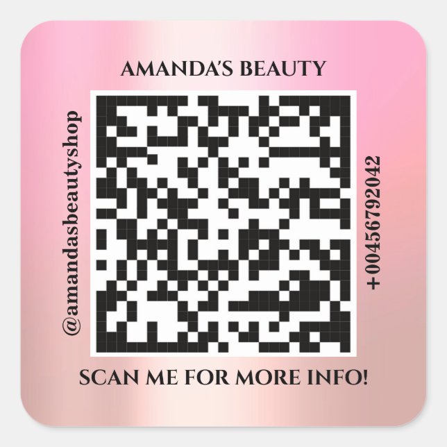 QR Code Promotional Name Web Pink Rose Square Sticker (Front)