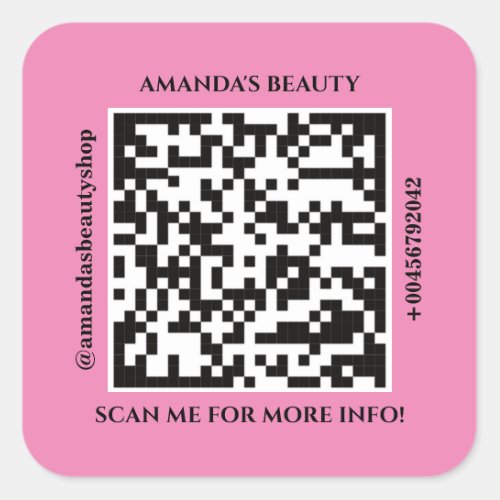 QR Code Promotional Name Web Pink Square Sticker