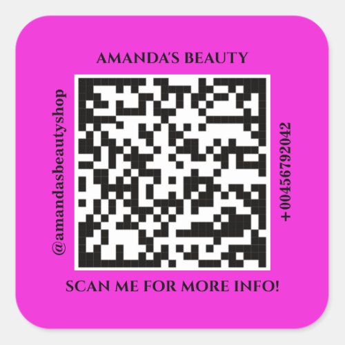 QR Code Promotional Name Web Pink Square Sticker