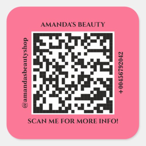 QR Code Promotional Name Web Pink Square Sticker