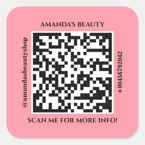 QR Code Promotional Name Web Pink Square Sticker