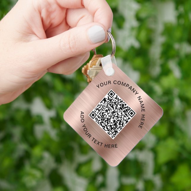 QR Code Promotional Rose Gold Keychain (Hand)