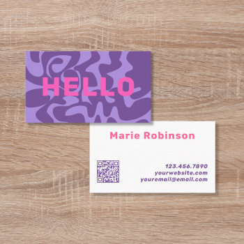 Qr Code Purple Pink Retro Squiggles Business Card by TabbyGun at Zazzle