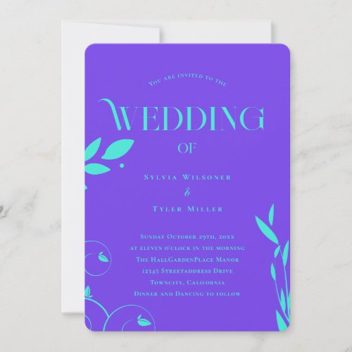QR Code Purple Teal Boho Botanical Wedding Invitation