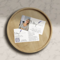 QR Code Purple & White Minimalist Notary Photo Business Card