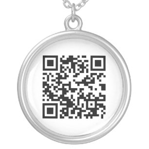QR Code, Quick Response Code, Black and White Silver Plated Necklace