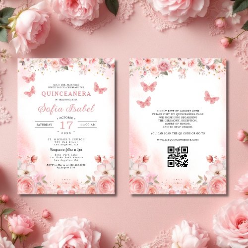 QR Code Quinceañera Blush Pink Rose Floral