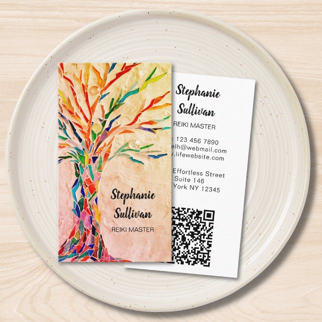 QR Code Rainbow Tree Reiki Master Business Card (Creator Uploaded)