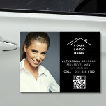 QR Code Real Estate Agent Black Logo Photo Car Magnet<br><div class="desc">Create a polished, professional look with this Real Estate Agent Black Logo Photo Car Magnet. This customizable magnet prominently displays your logo, contact information, and a photo, ensuring high visibility while you’re on the go. Ideal for realtors, it’s a sleek and convenient way to advertise your services, promote your brand,...</div>