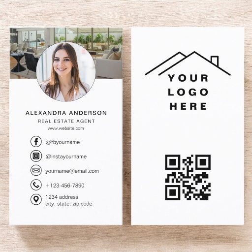 Customizable QR Code Real Estate Agent Photo Logo Business Card