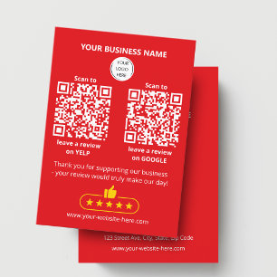 QR code Red Business Review GOOGLE and YELP Card