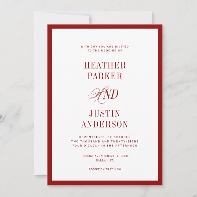 QR Code Red Classic Simple Wedding Invitation (Front)