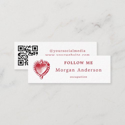 QR Code Red Heart Social Media Mini Business Card