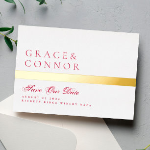 QR Code Red Magenta Stripe Photo Save The Date Foil Invitation