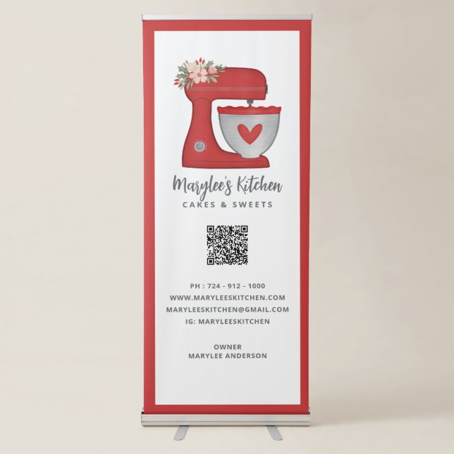 QR Code Red Mixer Bakery Pastry Chef Banner (Front)
