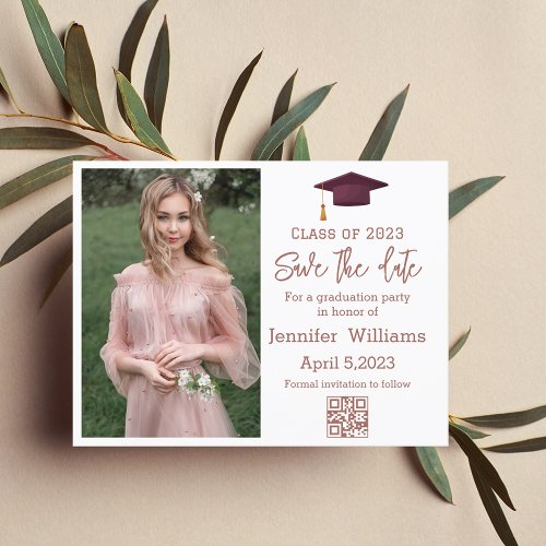 qr code red photo save the date graduation  announcement postcard