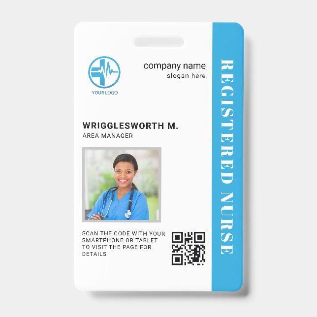 QR Code Registered Nurse Medical Center Photo ID Badge (Front)
