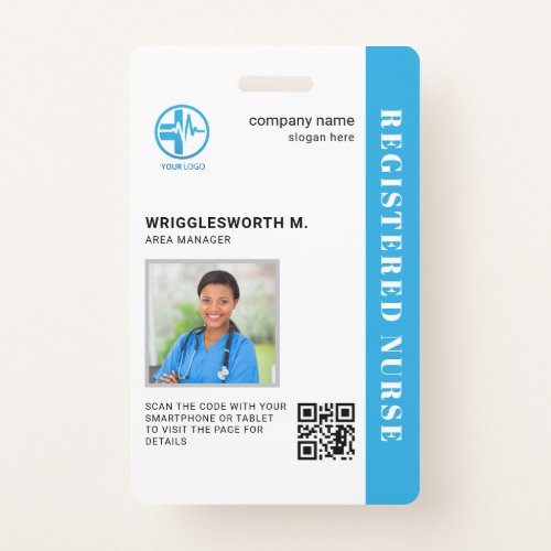 QR Code Registered Nurse Medical Center Photo ID Badge