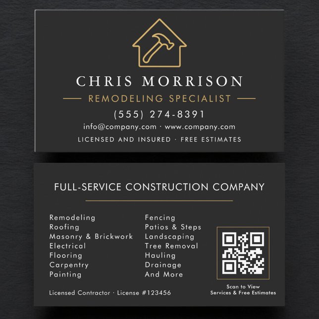 QR Code Remodeling Specialist Construction Business Card (Creator Uploaded)