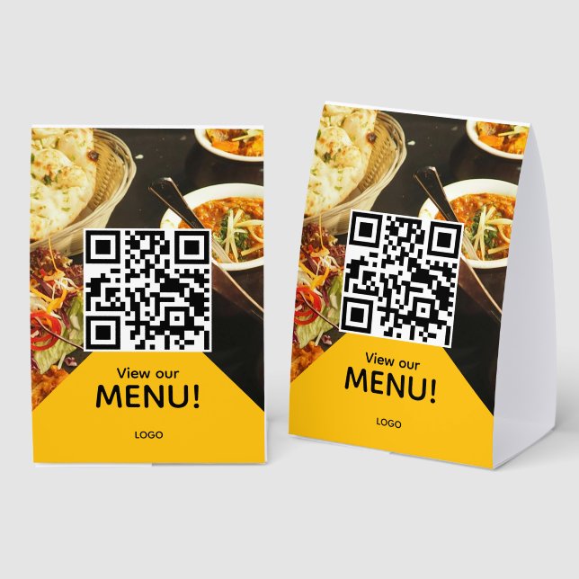 qr code restaurant bar menu photo paper table tent  (Front/Back)