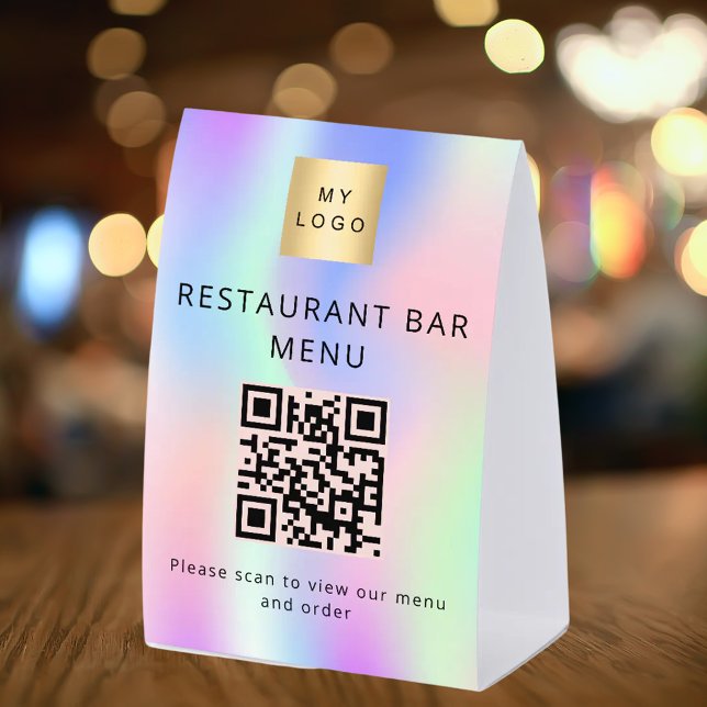 QR code restaurant cafe bar scan menu holographic Paper Table Tent (Creator Uploaded)