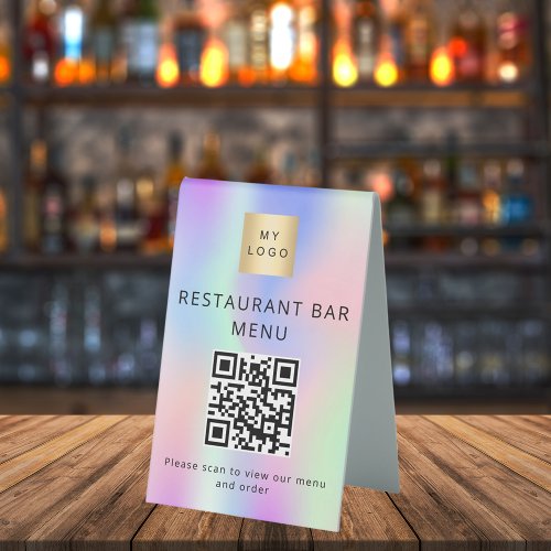 QR code restaurant cafe bar scan menu holographic Table Tent Sign