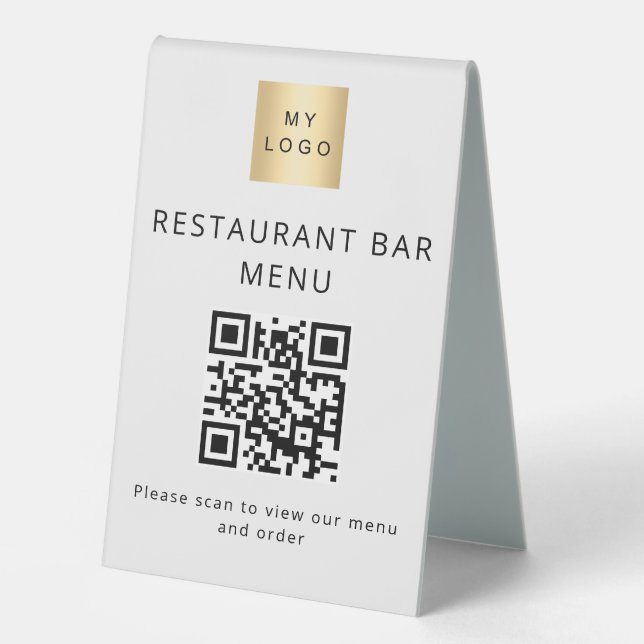 QR code restaurant cafe bar scan menu logo Table Tent (Front)