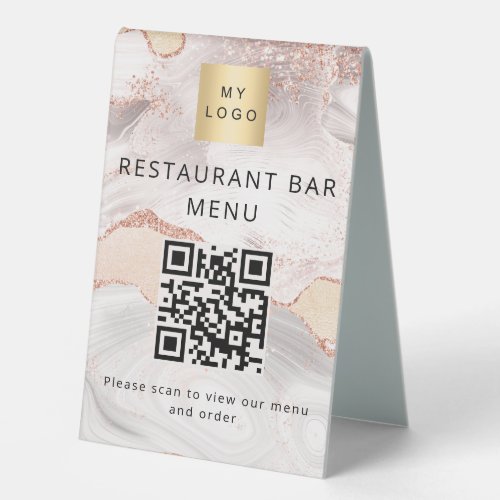 QR code restaurant cafe bar scan menu rose gold Table Tent Sign