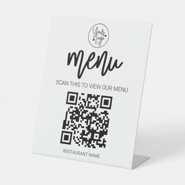 QR Code Restaurant Menu Business Logo Professional Pedestal Sign (Front)