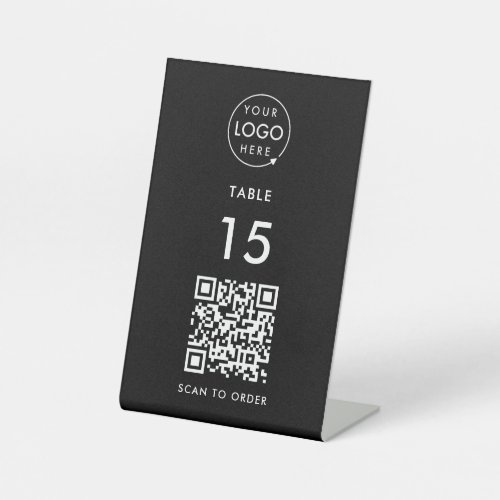 QR Code Restaurant  Table Number Scan Order Black Pedestal Sign