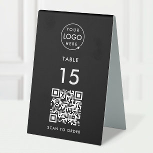 QR Code Restaurant   Table Number Scan Order Black Table Tent Sign
