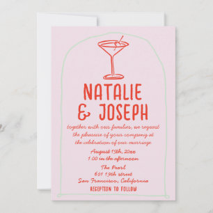 QR Code Retro Colorful Hand Drawn Martini Wedding Invitation