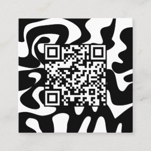 QR Code Retro Groovy Black White Squiggles Hello Square Business Card